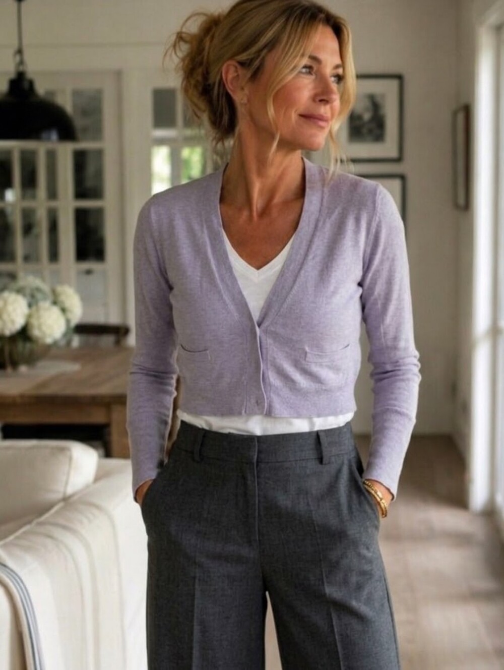 Brunello Cucinelli Cropped Cotton Lightweight Sweater in Lavender, size XS